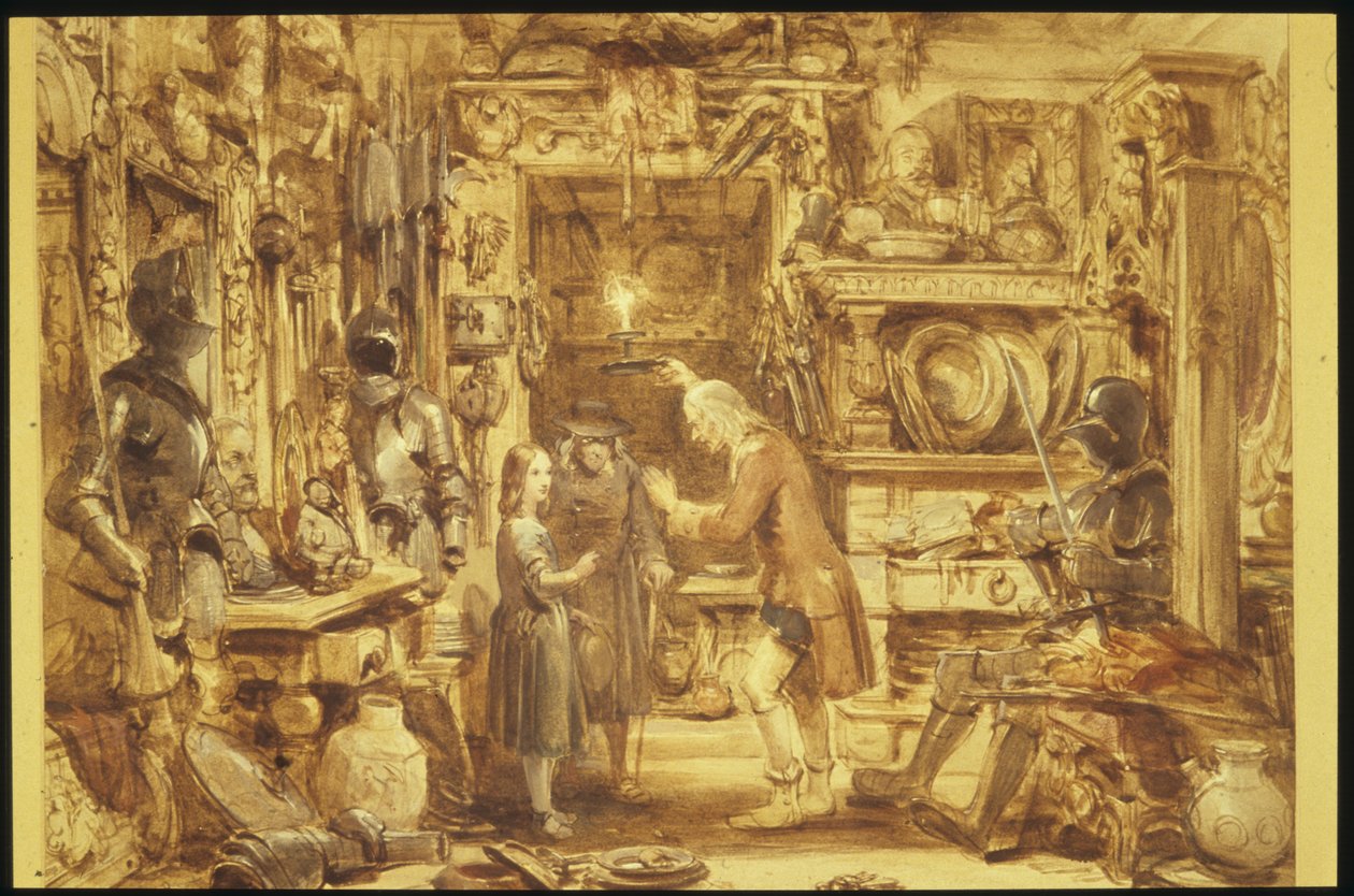 The Old Curiosity Shop Interiér Little Nells Home of the Old Curiosity Shop, 1840 (wc na papíře) od George Cattermole