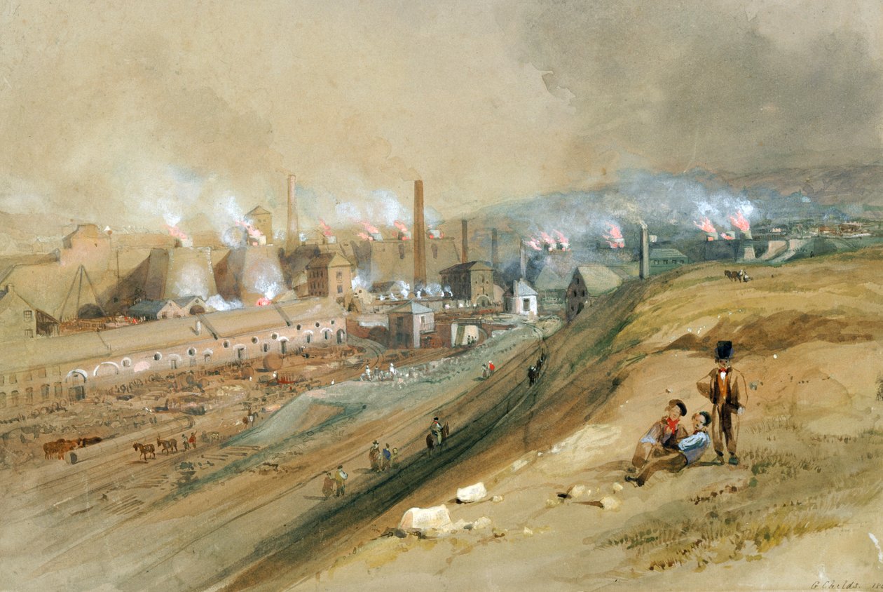 Železárny Dowlais (akvarel na papíře) od George Childs