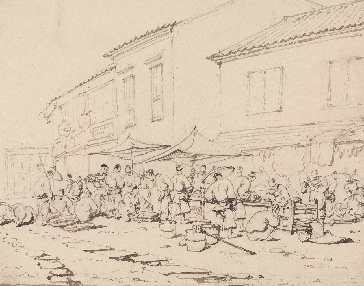 Tržiště a dav od George Chinnery