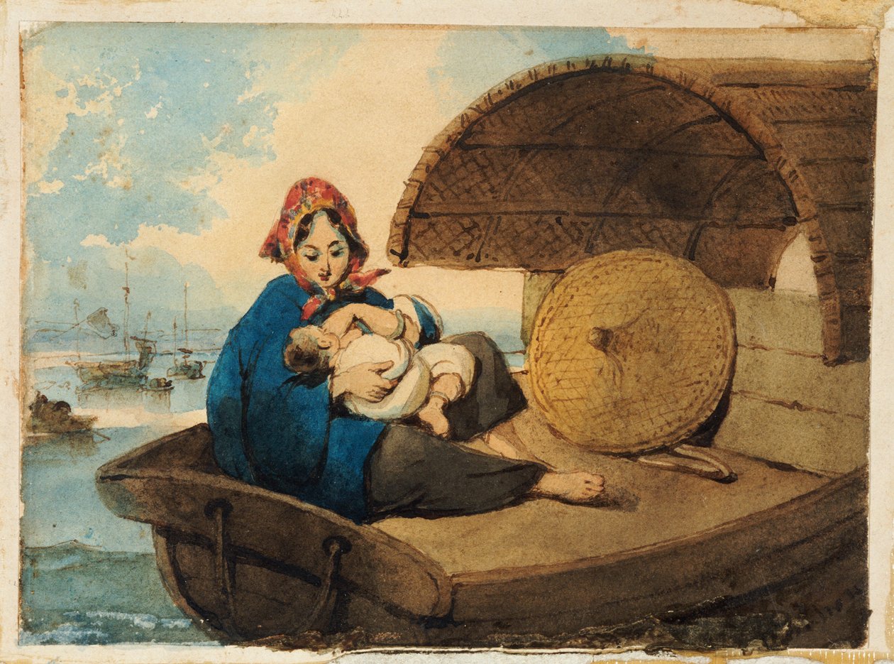 Tanka žena se svým dítětem na lodi od George Chinnery