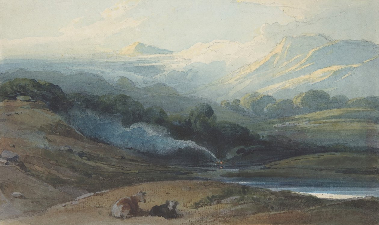 Dobytek odpočívá v hornaté krajině, ca. 1808-12. od George Chinnery