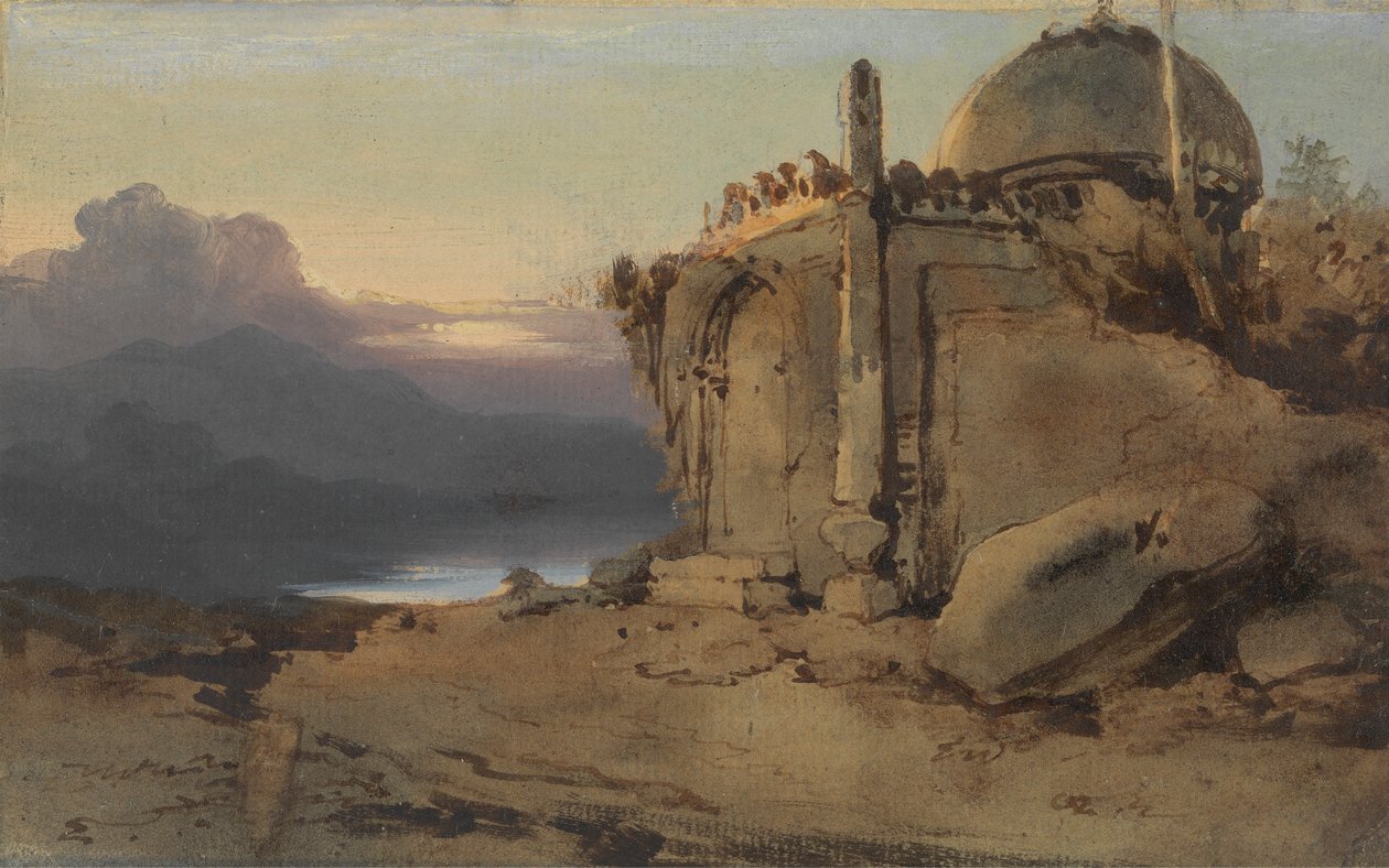 Ruiny chrámu, západ slunce od George Chinnery