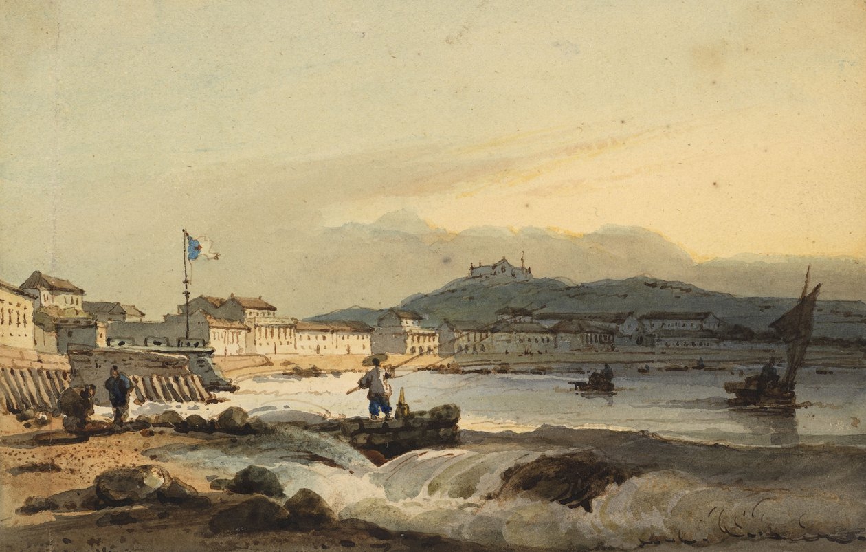 Praia Grande, Macao, z jihu, s pevností svatého Petra vlevo, 1830-1845 od George Chinnery