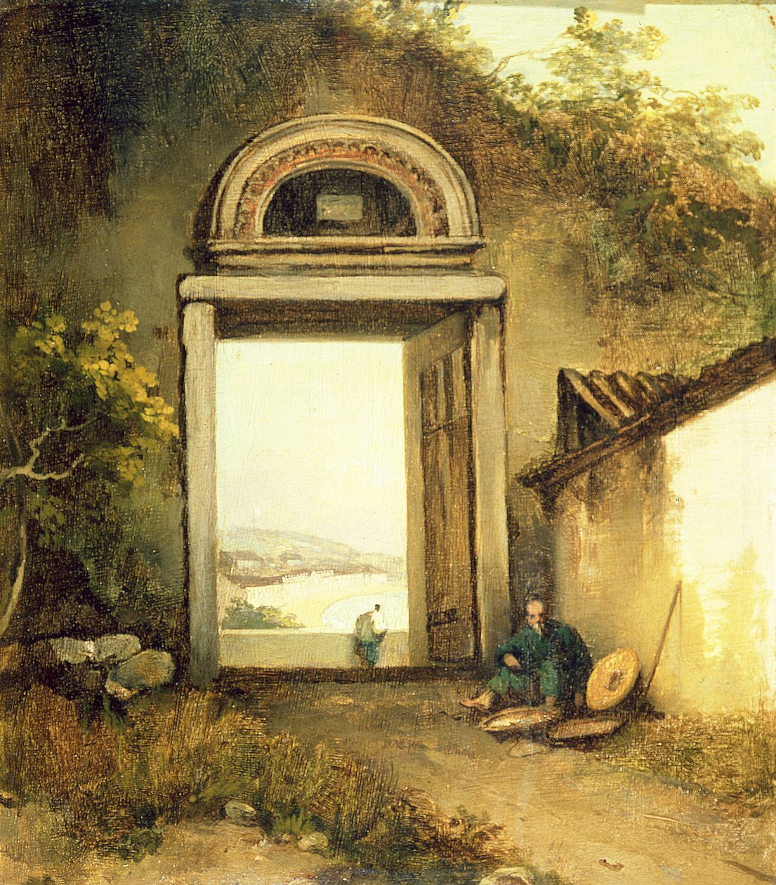 Pohled na Praya Grande, Macao, od dveří na kopci Penha Hill od George Chinnery