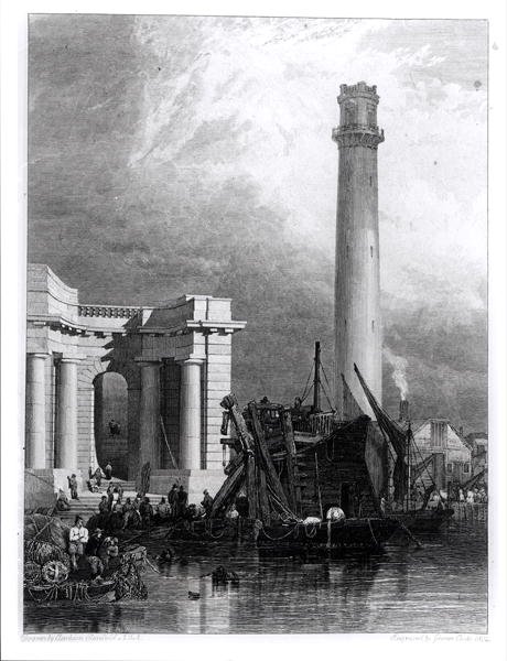 Střelecká věž a most Waterloo, vyryl G. Cooke od George Clarkson (after) Stanfield