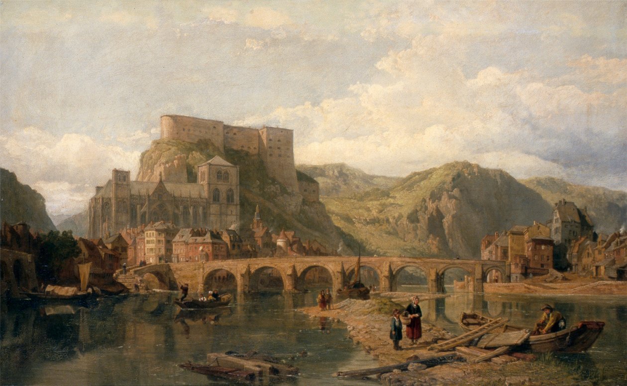Huy na řece Meuse, Belgie (olej na plátně) od George Clarkson Stanfield