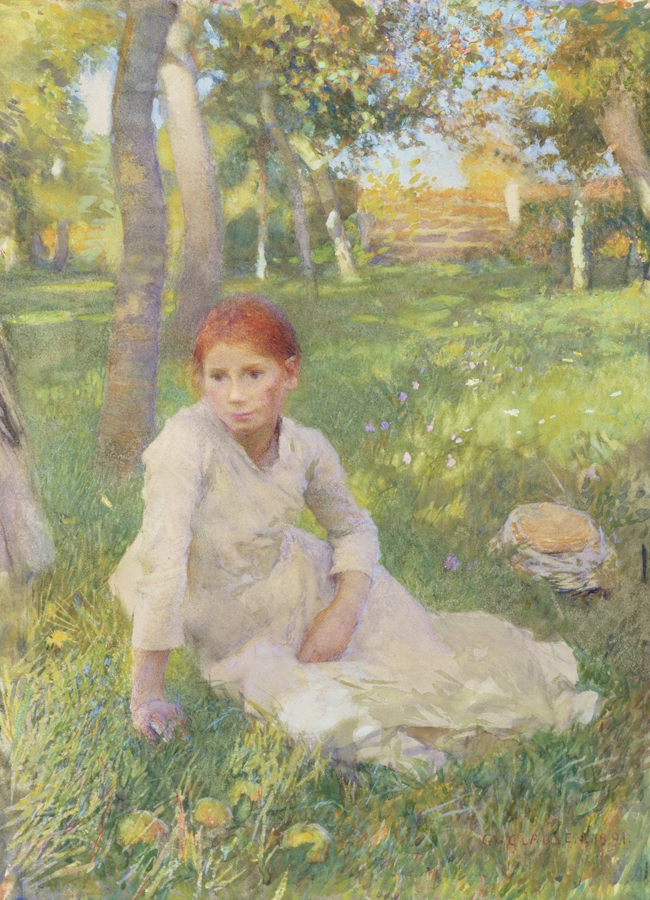 Nečinnost, 1891 (wc na papíře namontované na palubě) od George Clausen