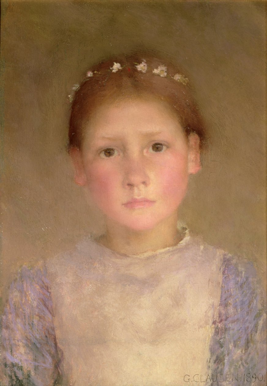 The Daisy Wreath - Study in Low Light, 1890 od George Clausen