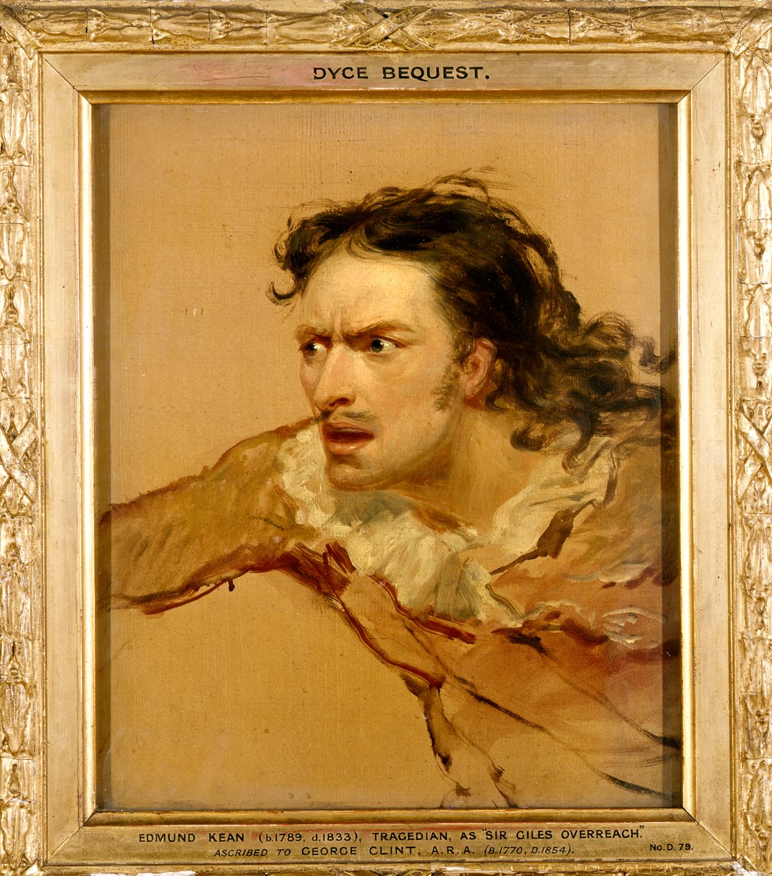 Edmund Kean jako Sir Giles Overreach ve filmu „Nový způsob, jak zaplatit staré dluhy“, kolem roku 1816 od George Clint