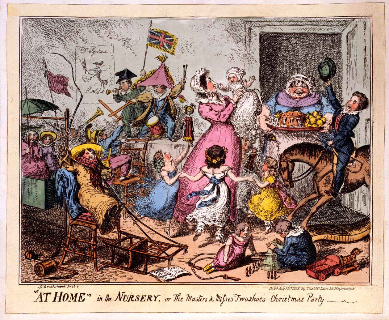 DOMA ve školce aneb The Masters and Misss two shoes Christmas Party, 1835 (barevný lept) od George Cruikshank