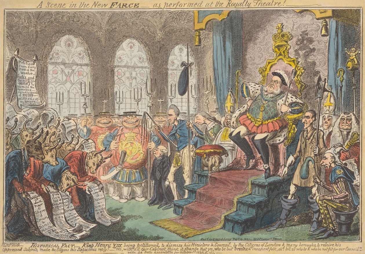 Scéna v nové frašce – v podání Královského divadla! od George Cruikshank