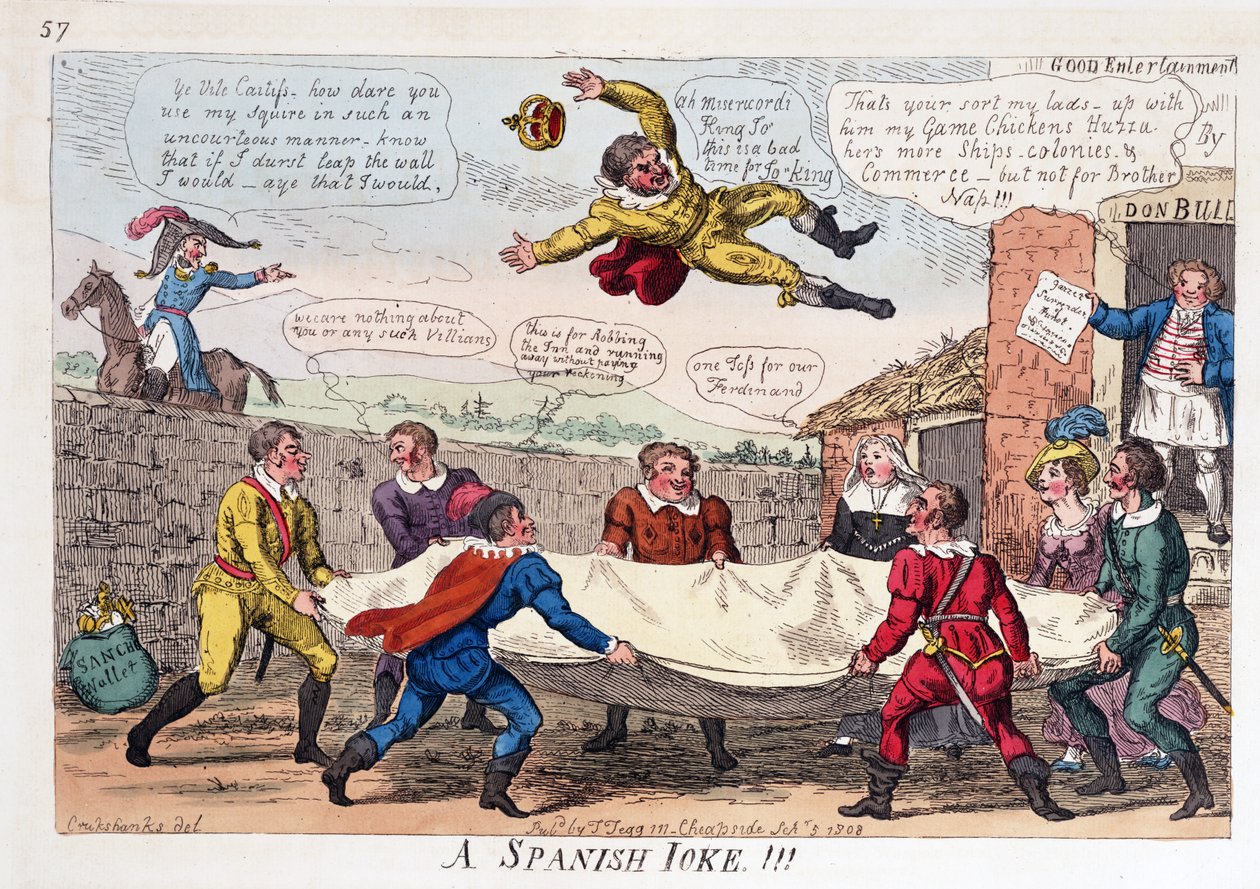 Španělský vtip, hospoda. 1808 (ručně kolorovaná rytina) od George Cruikshank