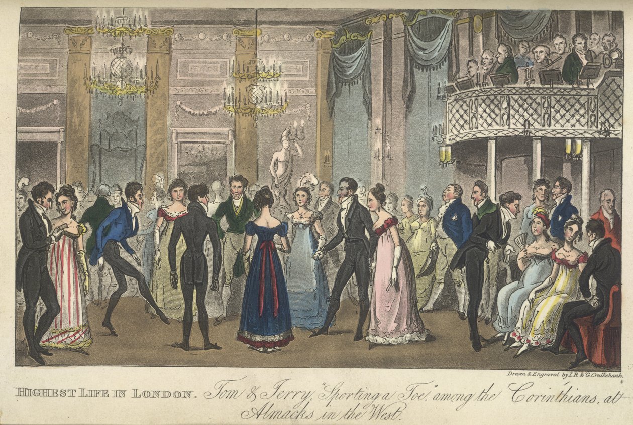Taneční sál, „Život v Londýně atd.“, od Pierce Egana od George Cruikshank