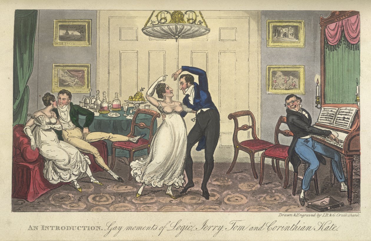 Tančící pár „Život v Londýně atd.“ od Pierce Egana od George Cruikshank