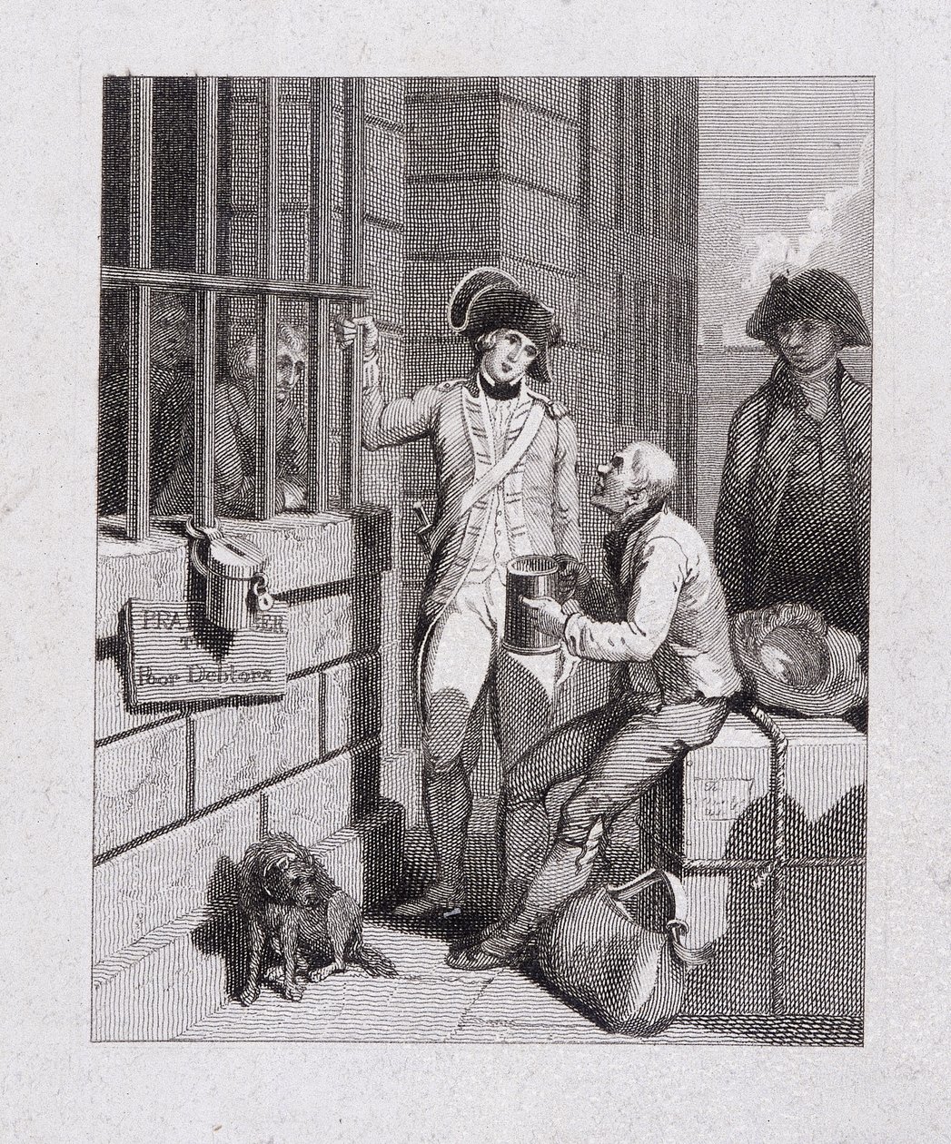 „Hvízdací obchod: Tom & Jerry na návštěvě Logica, na palubě flotily“, Fleet Prison, Londýn, 1821 od George Cruikshank