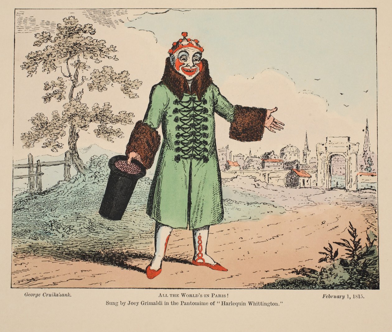 Všechny světy v Paříži!, hospoda. 1815 (ručně kolorovaná rytina) od George Cruikshank