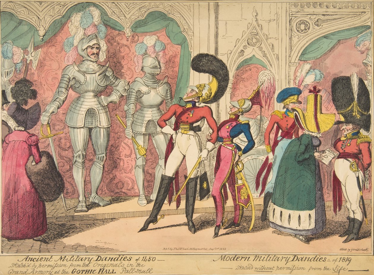 Ancient Military Dandies z roku 1450 - Moderní Military Dandies z roku 1819, 1. srpna 1835., 1. srpna 1835. od George Cruikshank