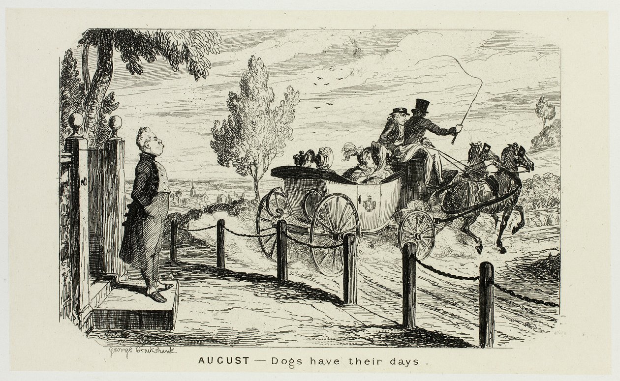 Srpen - Psi mají své dny od leptů George Cruikshanka po komiksové almanachy: 1835-1853 od George Cruikshank