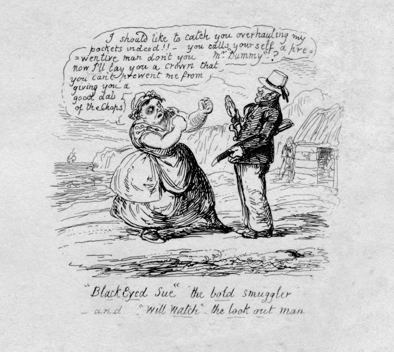 Černooká Sue, odvážná pašeráka a Will Watch out man, 1829 od George Cruikshank