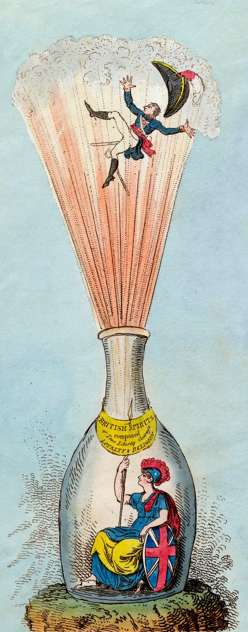 Britannia Vyhození korsického zaklínače lahví - 1803 - Britští satirikové neustále útočili na legitimitu napoleonského režimu - George Cruikshank od George Cruikshank