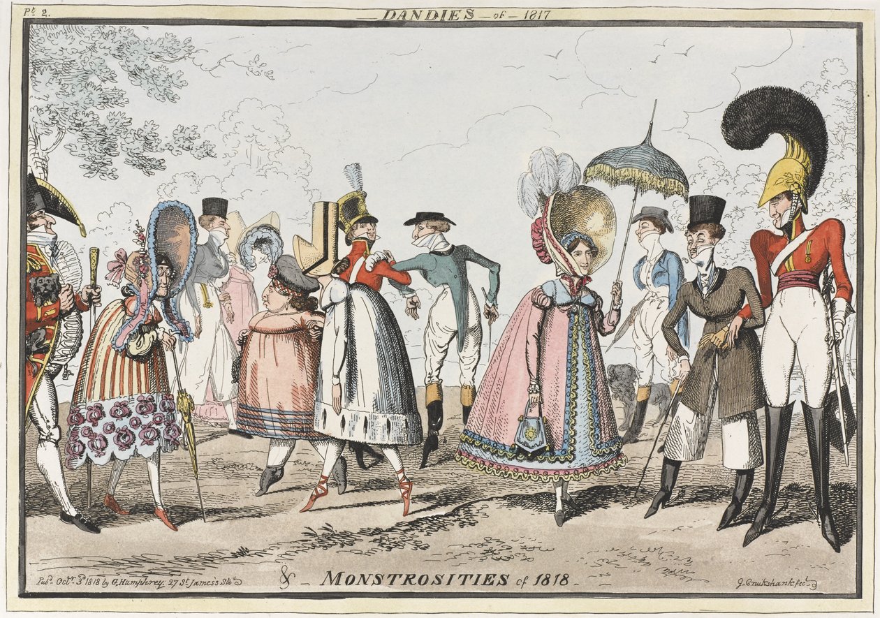 „Dandies of 1817 & Monstrosities of 1818“, 1818 (barevný lept) od George Cruikshank