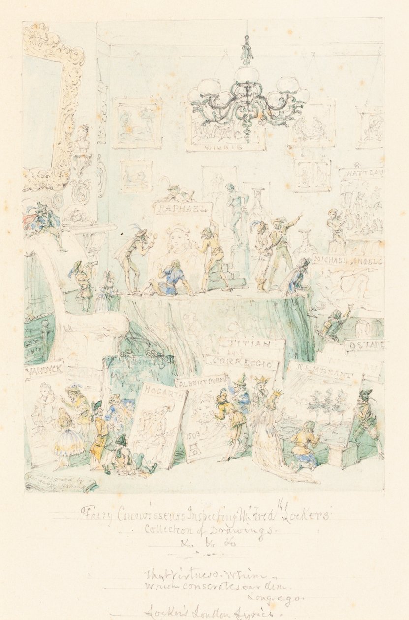 Vílí znalci prohlížející sbírku kreseb pana Fredericka Lockera od George Cruikshank