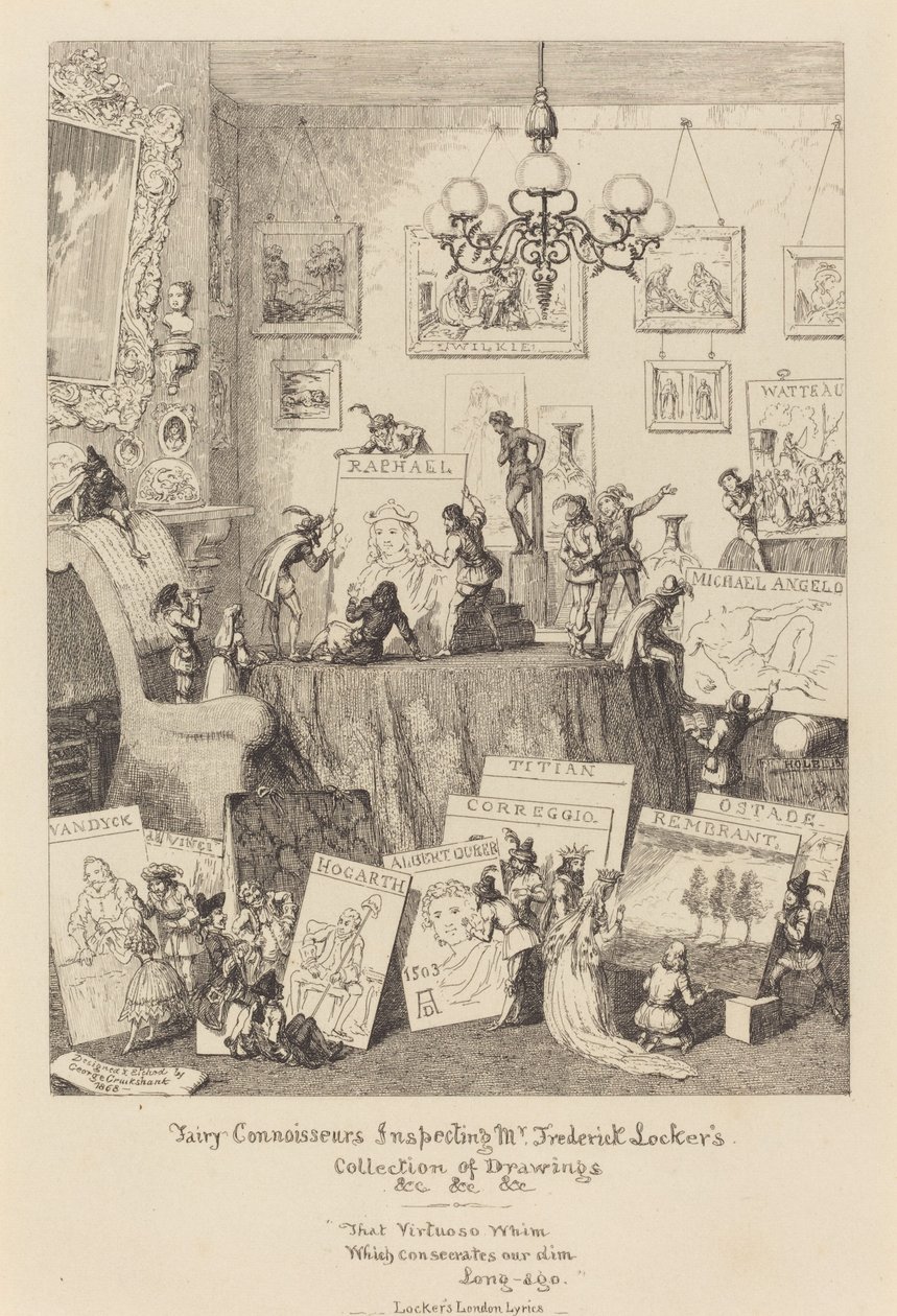 Vílí znalci prohlížející sbírku kreseb pana Fredericka Lockera od George Cruikshank
