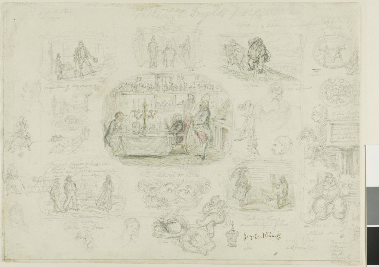 Módy a hrůzy z roku 1829 (recto); Angels Ever Bright and Fair (verso) od George Cruikshank