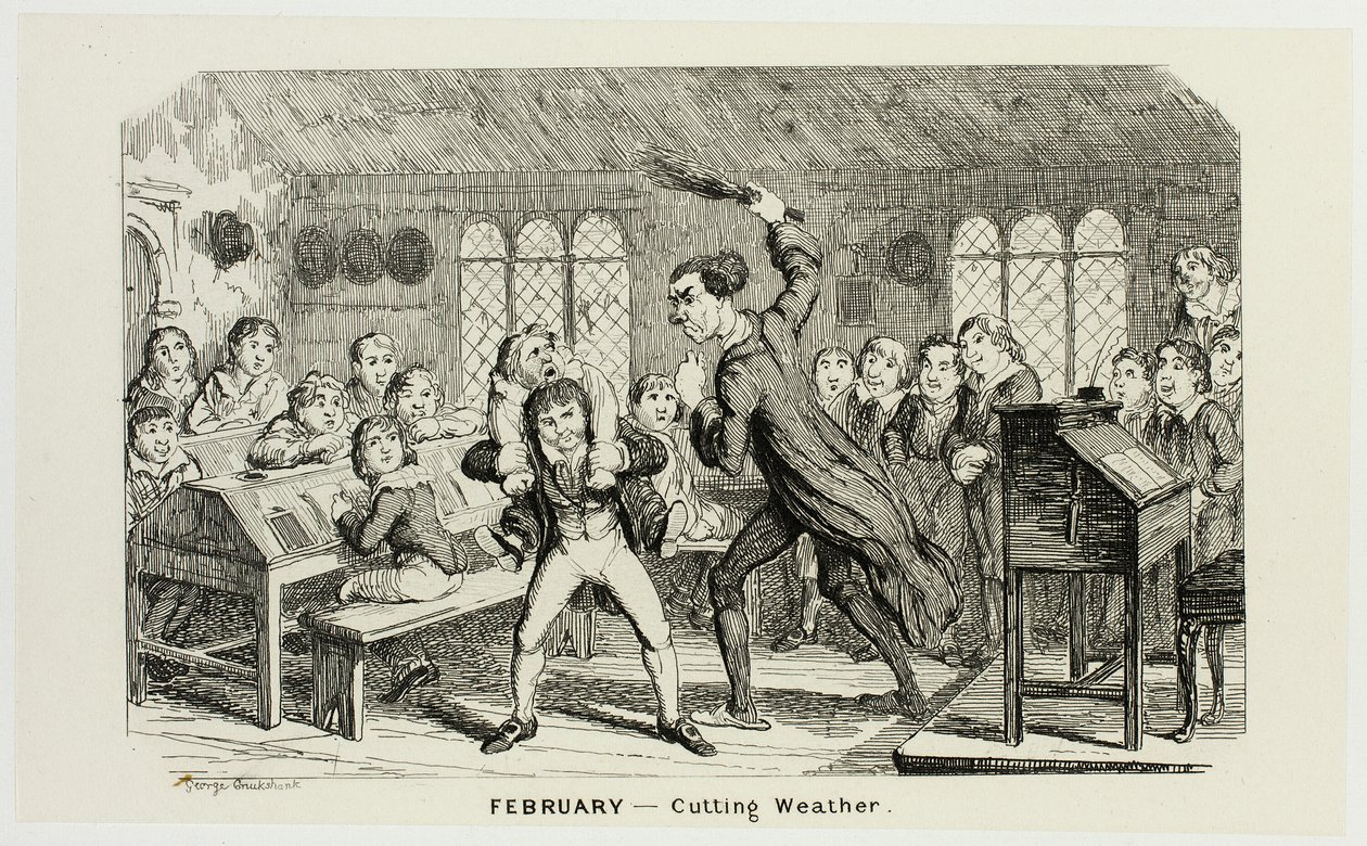 Únor - Střih počasí z ocelových leptů George Cruikshanka do komiksových almanachů: 1835-1853 od George Cruikshank