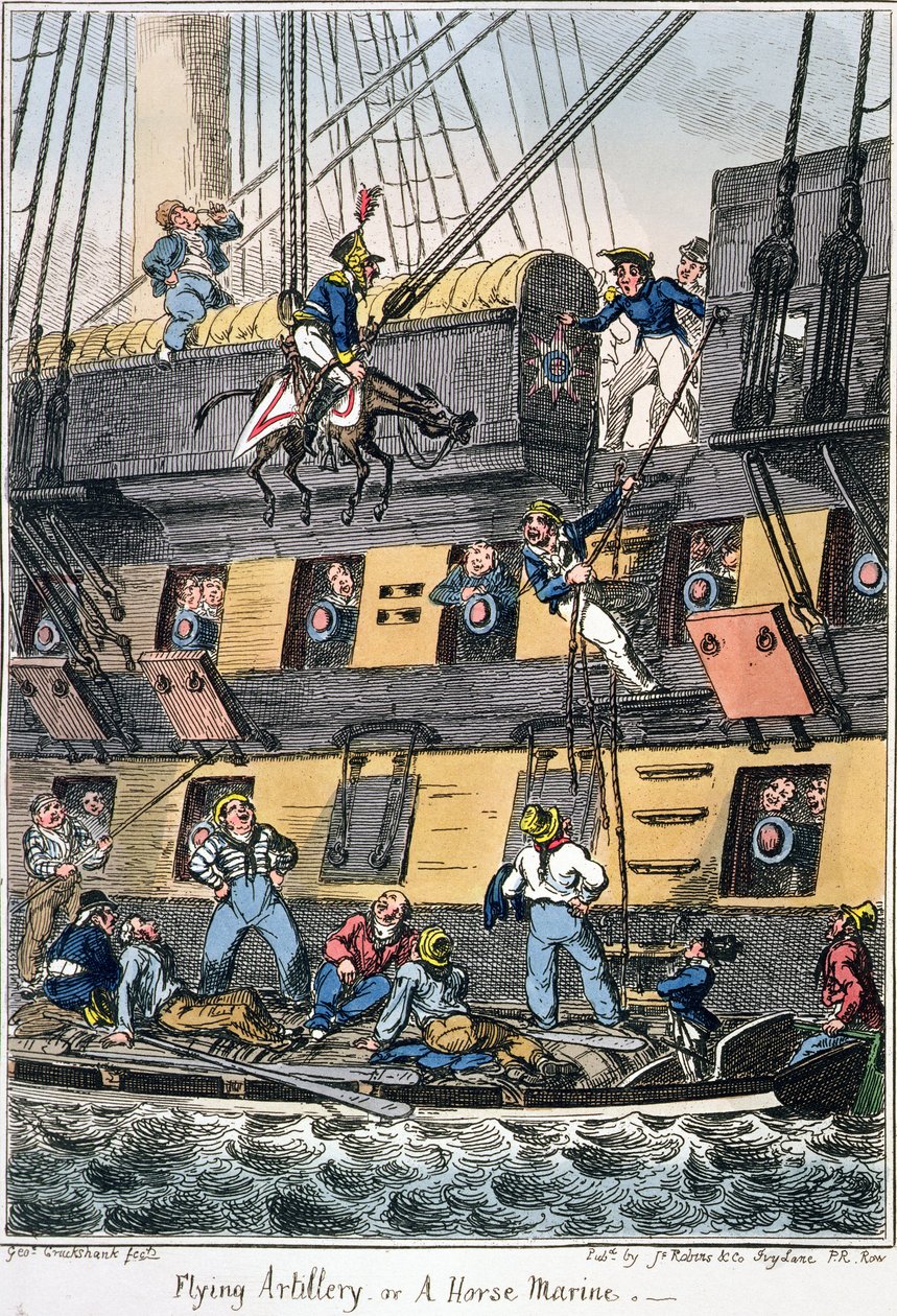 Létající dělostřelectvo nebo námořní námořník (barevné rytí) od George Cruikshank