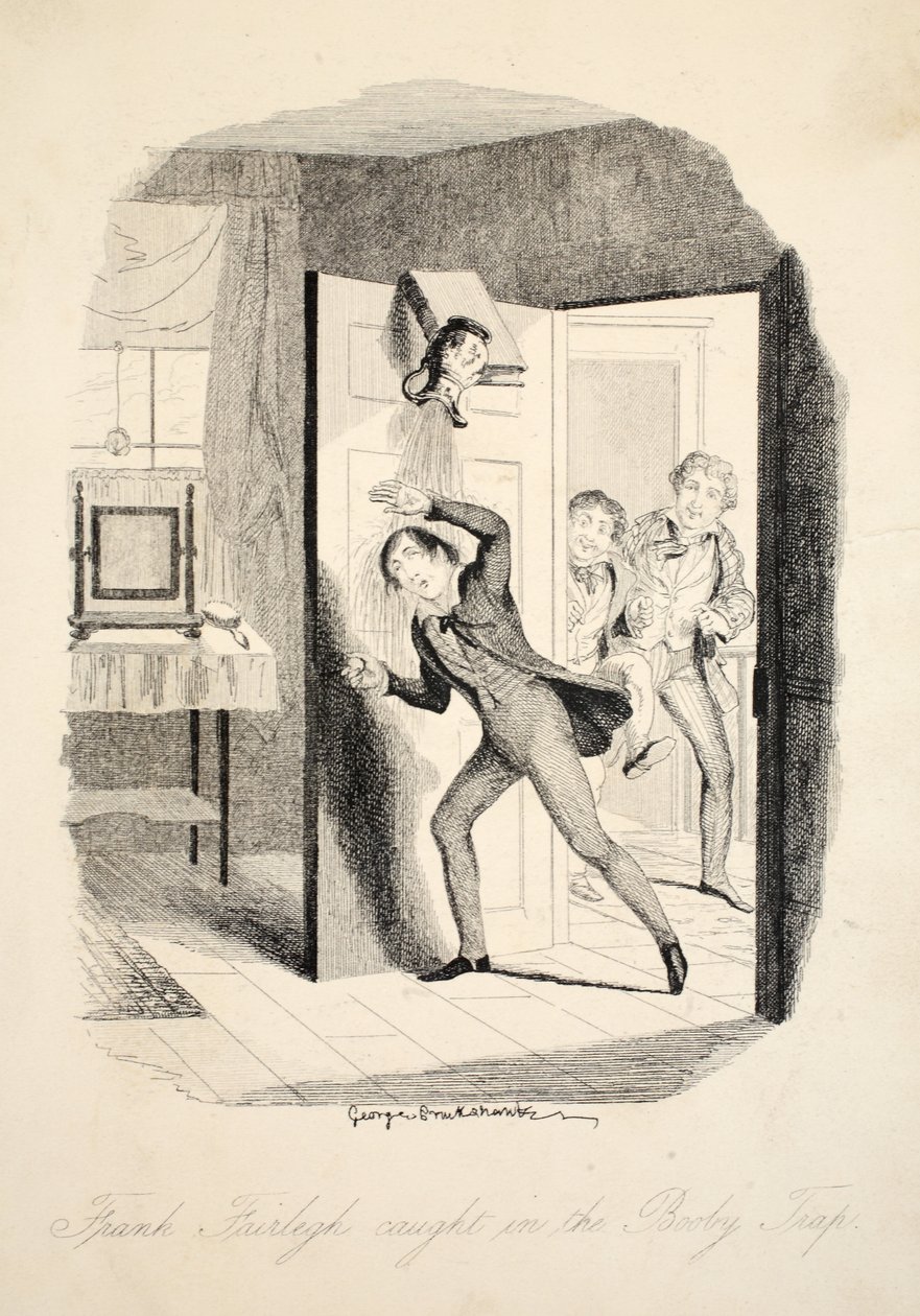 Frank Fairlegh chycený do pasti, z knihy Frank Fairlegh aneb Scény ze života soukromého žáka, vyd. cca 1870 od George Cruikshank