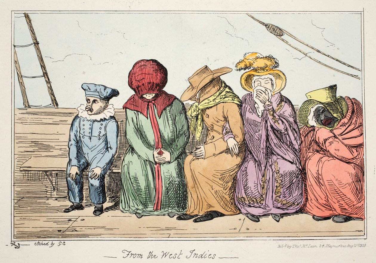 Ze Západní Indie, hospoda. 1835 (ručně kolorovaný lept) od George Cruikshank