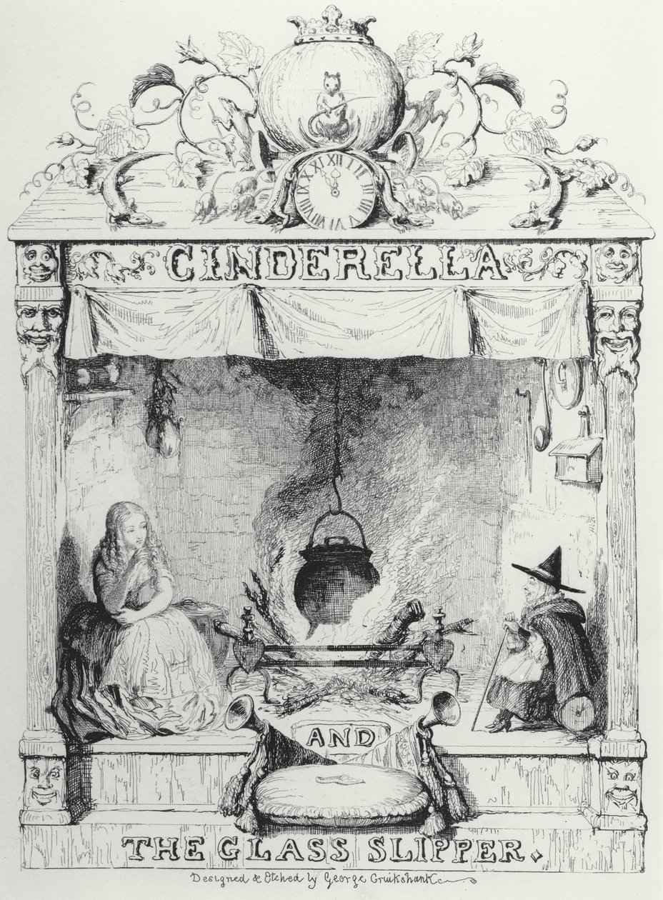 Frontispis Popelky a skleněného střevíčku od Charlese Perraulta od George Cruikshank