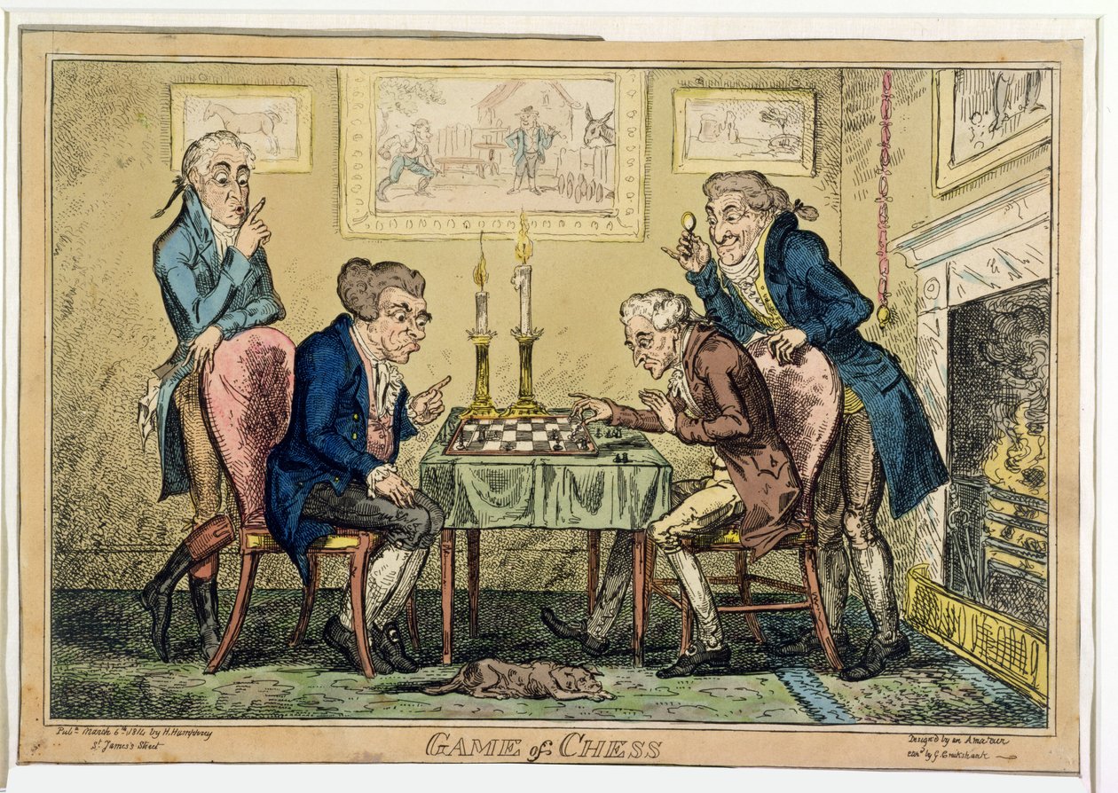 Game of Chess, vydal H. Humphrey, Londýn (barevný lept) od George Cruikshank