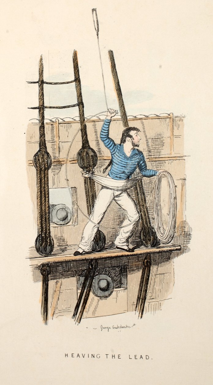 Heaving the Lead, pub, c.1841 (ručně kolorovaná rytina) od George Cruikshank