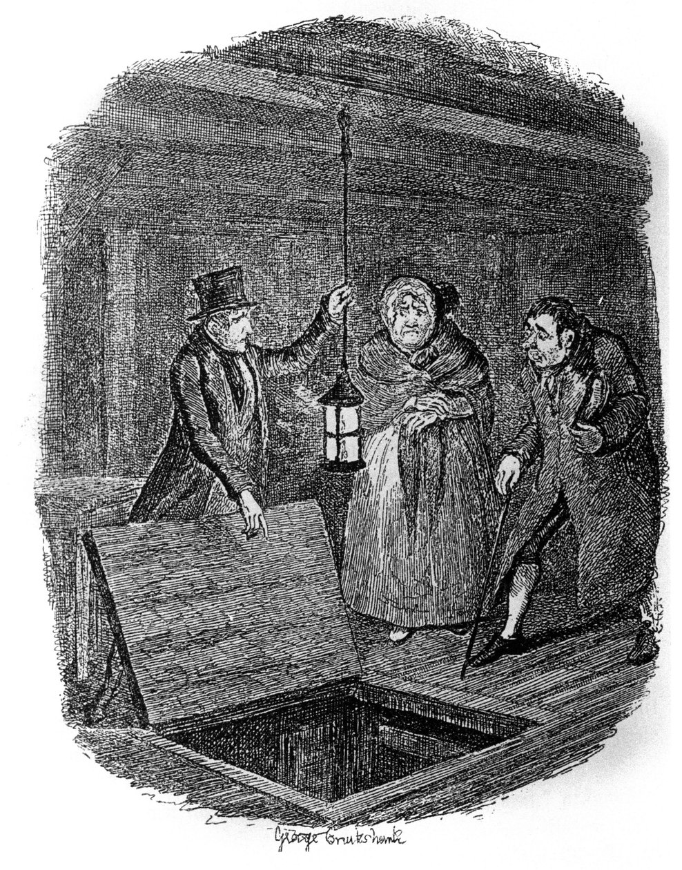 Ilustrace pro „“ Oliver Twist““ (Olivier) od Charlese Dickense (1812-1870), od George Cruikshanka (1792-1878). od George Cruikshank