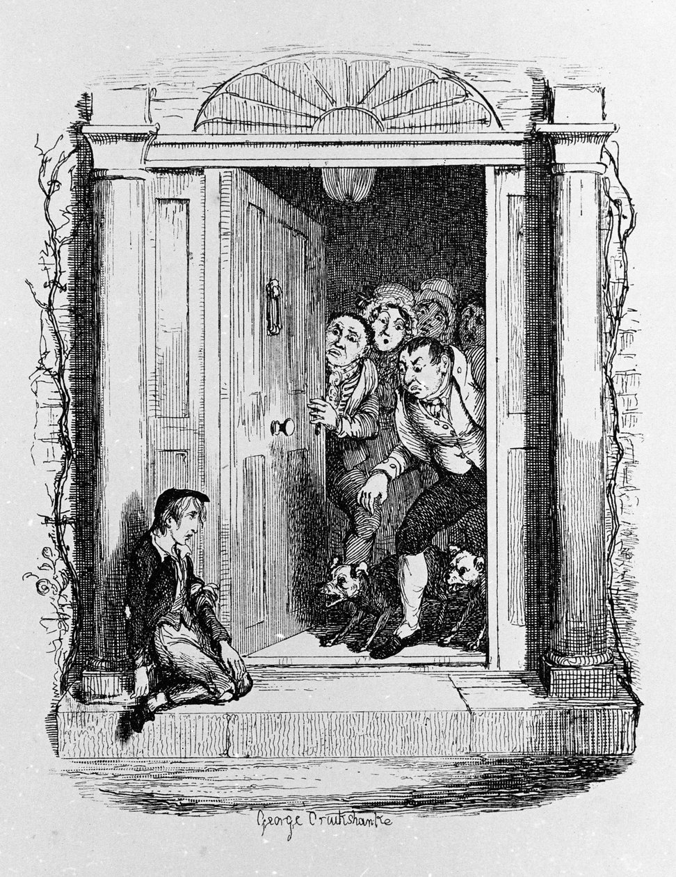 Ilustrace pro „“ Oliver Twist““ (Olivier) od Charlese Dickense (1812-1870), od George Cruikshanka (1792-1878). od George Cruikshank