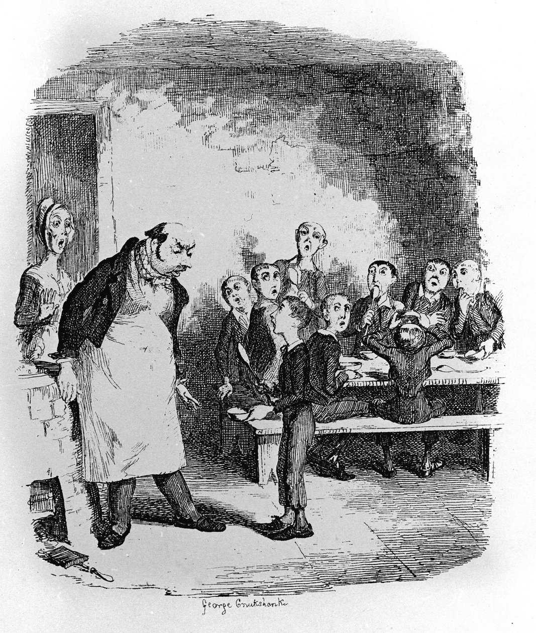 Ilustrace pro „“ Oliver Twist““ (Olivier) od Charlese Dickense (1812-1870), od George Cruikshanka (1792-1878). od George Cruikshank