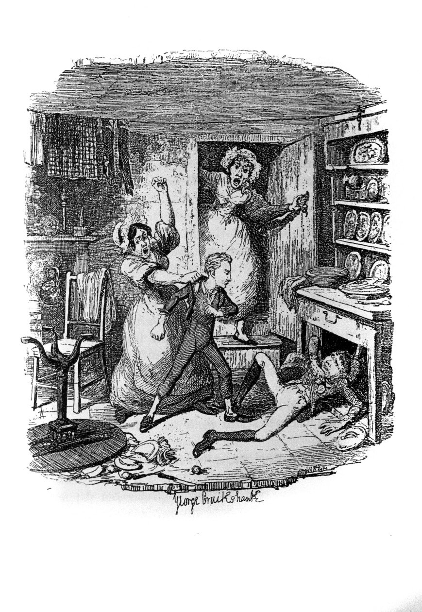 Ilustrace pro „“ Oliver Twist““ (Olivier) od Charlese Dickense (1812-1870), od George Cruikshanka (1792-1878). od George Cruikshank