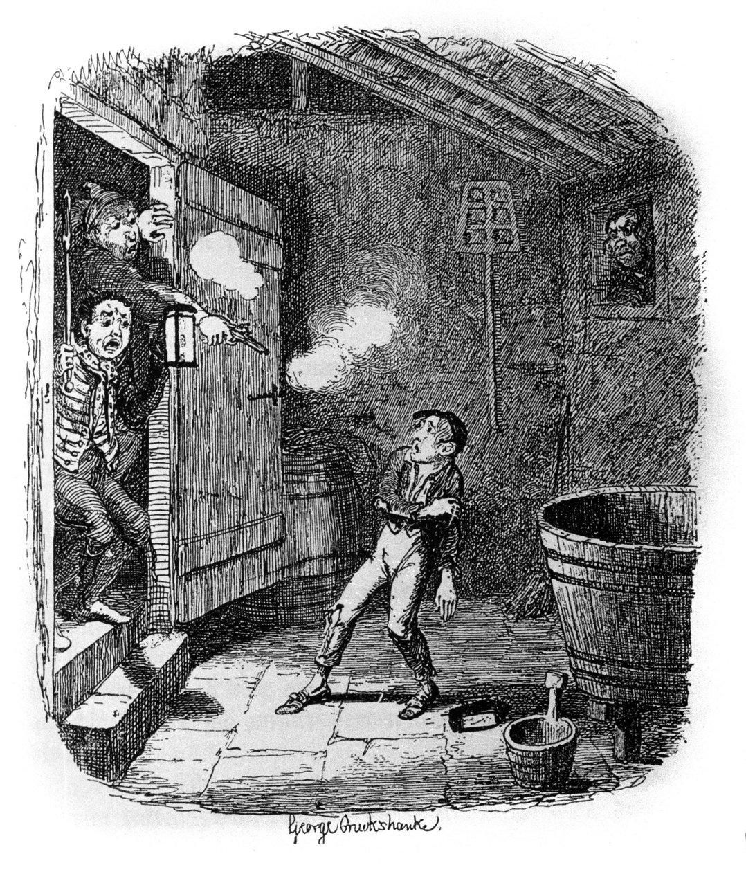 Ilustrace pro „“ Oliver Twist““ (Olivier) od Charlese Dickense (1812-1870), od George Cruikshanka (1792-1878). od George Cruikshank