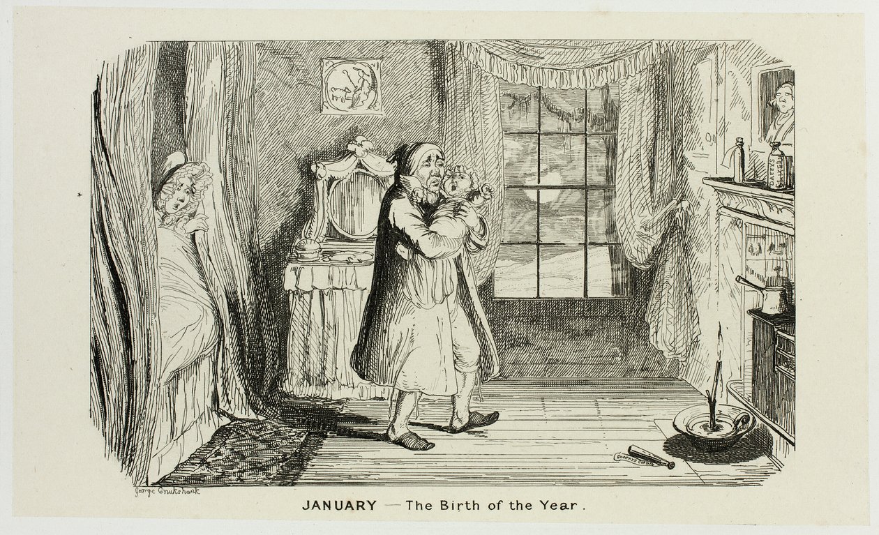 Leden - Zrození roku od ocelových leptů George Cruikshanka po komiksové almanachy: 1835-1853 od George Cruikshank