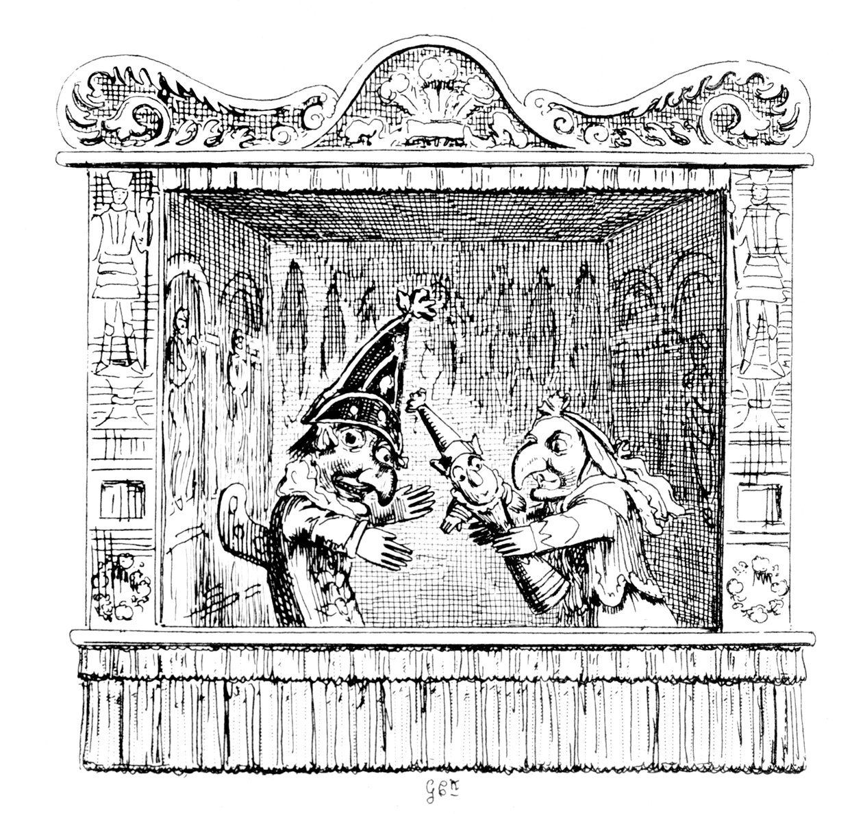 Judy naléhá na pana Punche, aby dítě vzal od George Cruikshank