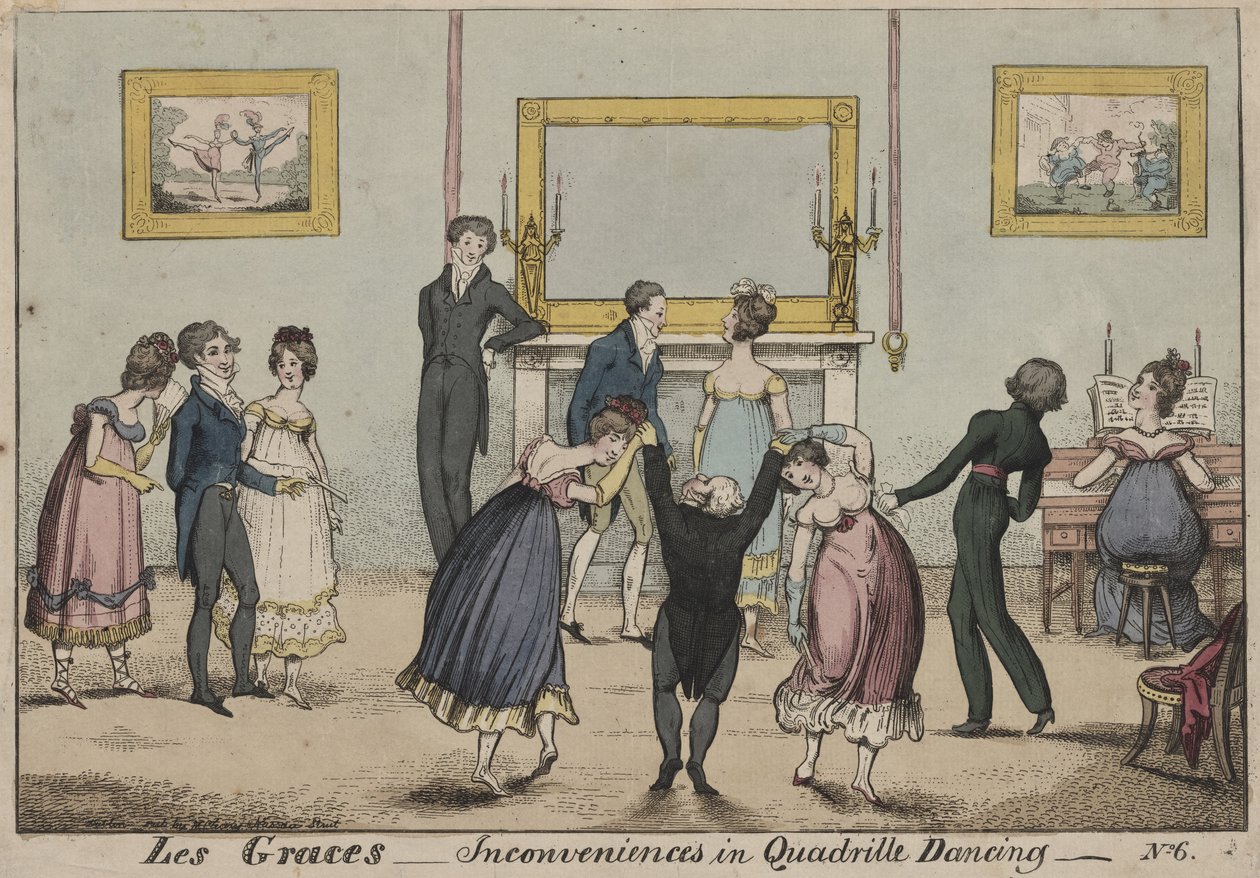 Les Graces, Nepříjemnosti v Quadrille Dancing, 1817 od George Cruikshank