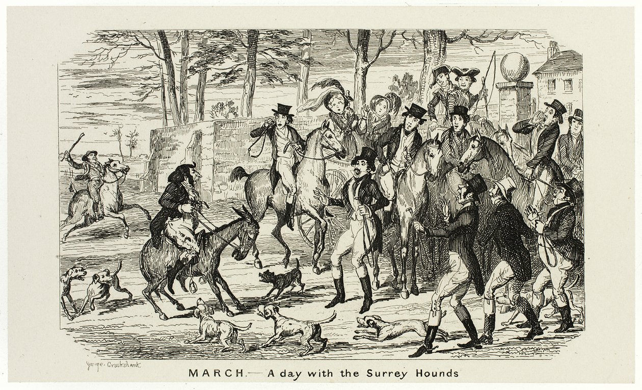 Březen - Den se surreyskými honáky z ocelorytu George Cruikshanka do komiksových almanachů: 1835-1853 od George Cruikshank