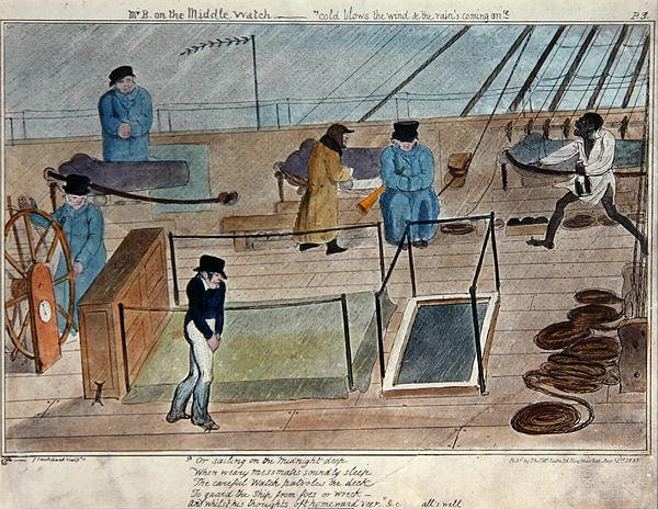 Mistr B na Střední hlídce – „chlad fouká vítr a déšť přichází“, vydal Thomas McLean od George Cruikshank