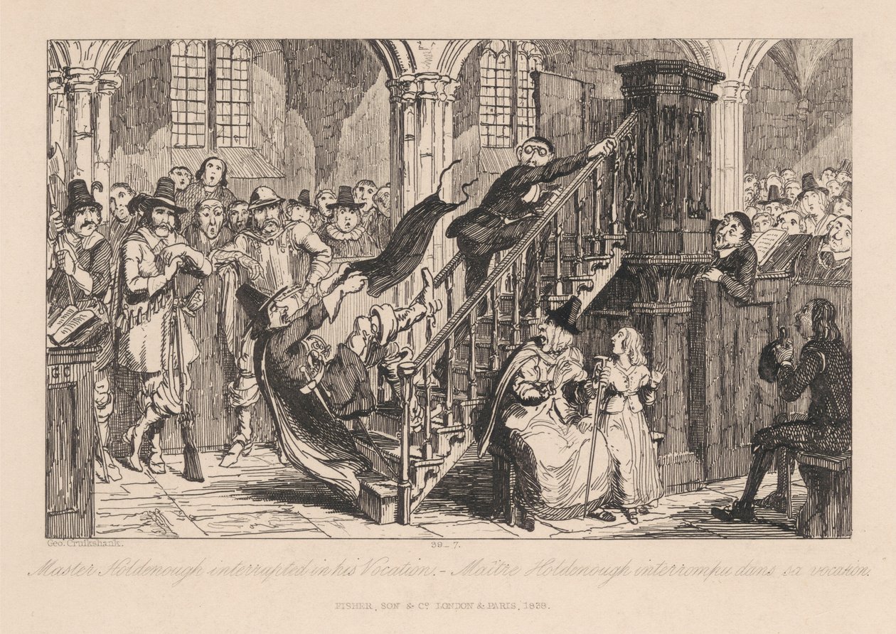 Mistr Holdenough vyrušený ve svém povolání od George Cruikshank