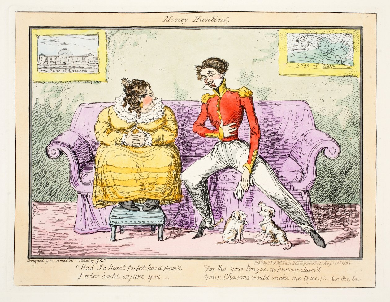 Lov peněz, 1835 (ručně kolorovaná rytina) od George Cruikshank