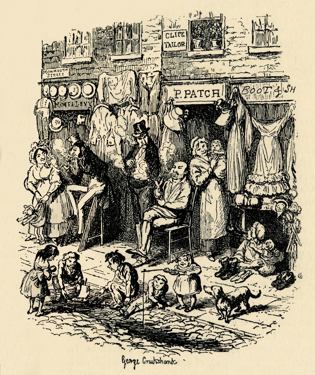 Monmouth Street, Soho, ilustrace G. Cruikshank pro Dickens Sketches od Boz. , 1938 od George Cruikshank