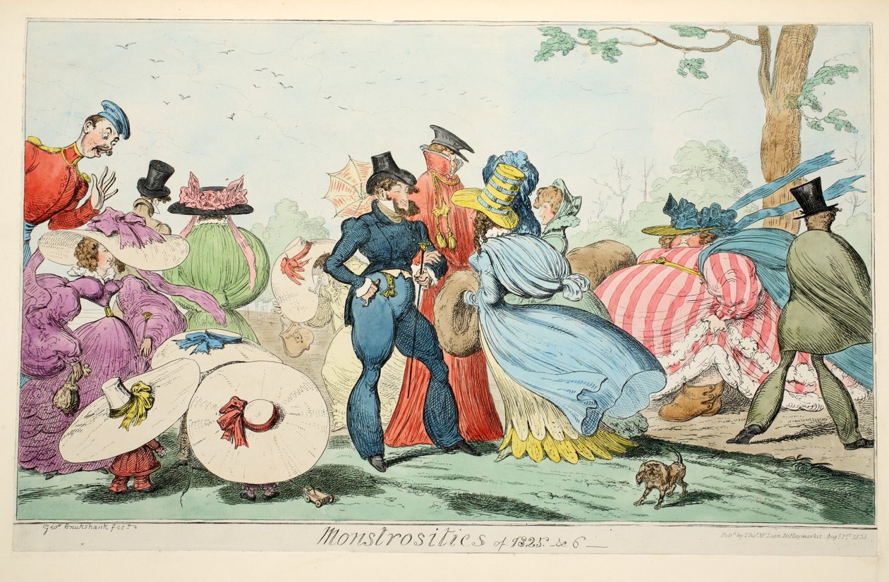 Zrůdy 1825 & 6, hospoda. 1835 (ručně kolorovaná rytina) od George Cruikshank