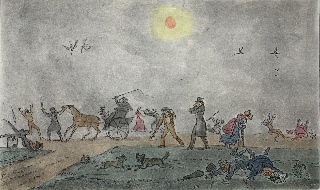 Listopad - (Old Style) - Vznášejte se v mlze a špinavém vzduchu, hospoda. 1835 (ručně kolorovaná rytina) od George Cruikshank